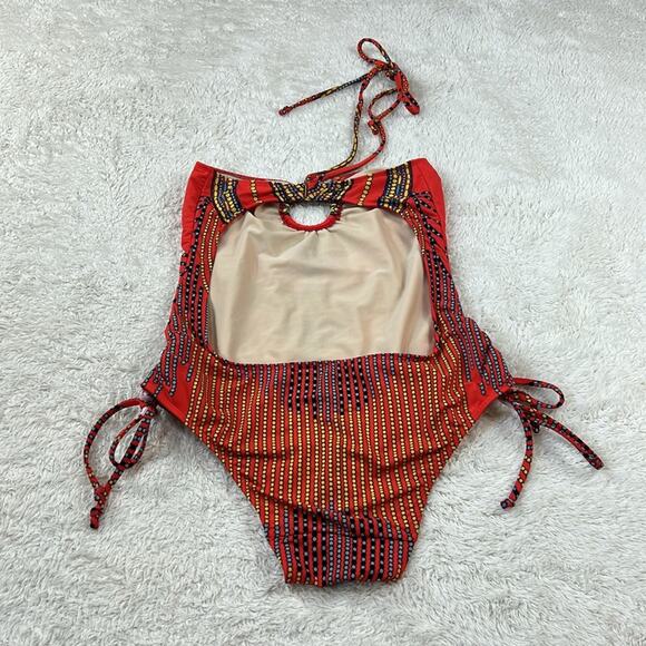 Mara Hoffman orange mandala halter tie one piece swimsuit, size med - Picture 6 of 7